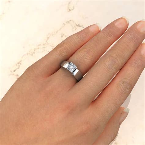 Wide Band Solitaire Cushion Cut Moissanite Engagement Ring - Yalish ...