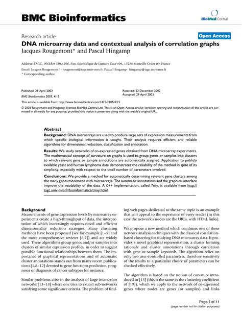 (PDF) DNA microarray data and contextual analysis of correlation graphs