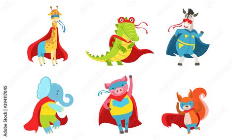 Cartoon animals in costumes of superheroes. Vector illustration. Stock Vector | Adobe Stock