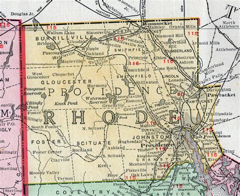 Providence County, Rhode Island, 1911, Map, Rand McNally, Woonsocket ...