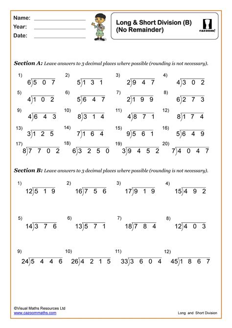 Long and Short Division (B) Worksheet (With Remainders) | Fun and ...