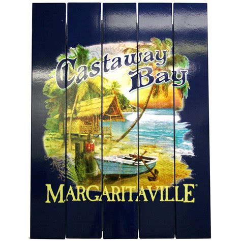 Margaritaville Outdoor Patio Wall Art Pine Wood Castaway Bay Beach Sign ...