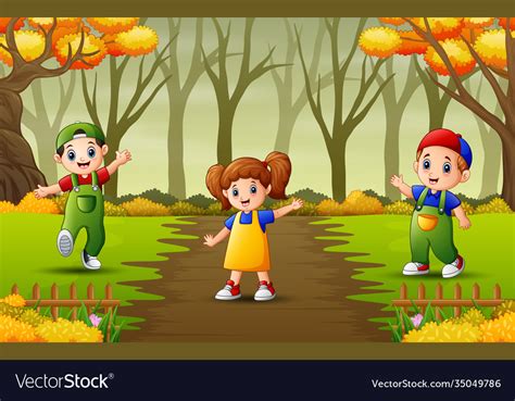 Happy children playing in garden Royalty Free Vector Image