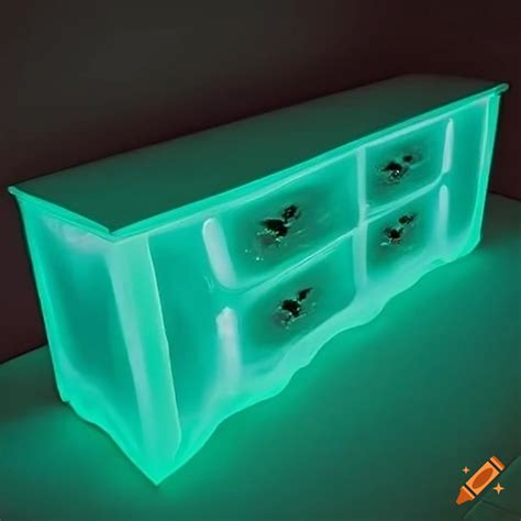 Vintage family credenza with bioluminescent moss on Craiyon