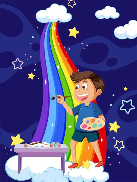 A boy painting rainbow 12054327 Vector Art at Vecteezy