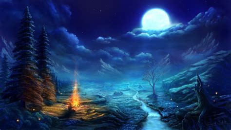 Illustration of trees under moonlight, digital art, fantasy art, nature, landscape HD wallpaper ...