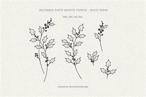 December Birth Month Flower, Christmas Holly Svg (1847957) in 2022 | Birth flower tattoos ...