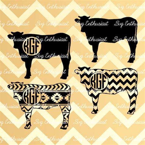 Cow Silhouette bundle SVG Cow Monogram Frames Svg aztec