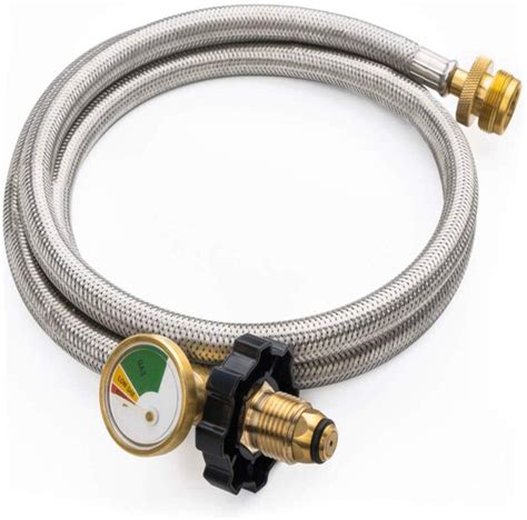 5FT Upgraded Braided Propane Hose with Gauge, Converts Propane Stove ...