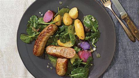 Bavarian Sausage with Warm Potato and Kale Salad - Recipe - FineCooking | Warm potato, Sausage ...