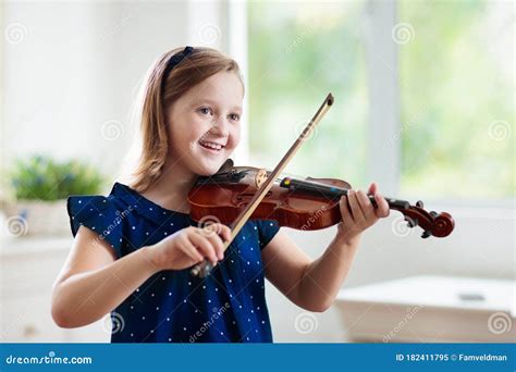 Child Playing Violin. Remote Learning Stock Image - Image of child, musical: 182411795