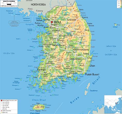 Physical Map of South Korea | Korea map, South korea, South korea north ...