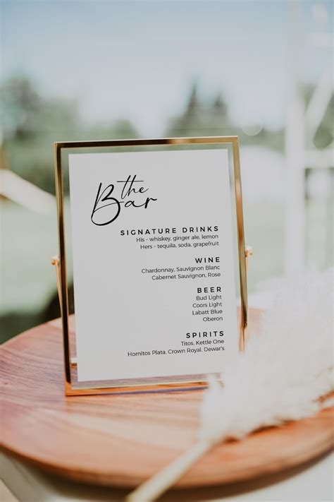 Bar Menu Sign, Wedding Bar Menu Template, Wedding Bar Sign, Menu ...