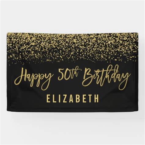 Modern Black Faux Gold Glitter 50th Birthday Banner | Zazzle.com