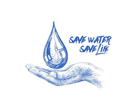 Free Vector | Hand holds drop save water save life Hand Drawn Sketch ...