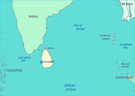 Map of Sri Lanka, India, Maldives, Bay of Bengal, Indian Ocean ...