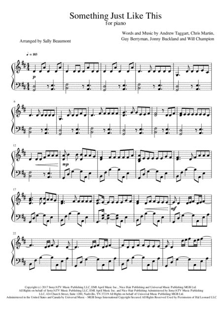 Something Just Like This Sheet Music | The Chainsmokers & Coldplay ...