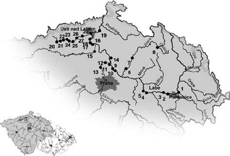 Selected sampling profiles in the Elbe (Labe) River Basin | Download ...