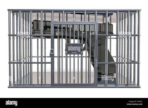 Cage, prison cell with gun, 3D rendering isolated on white background ...