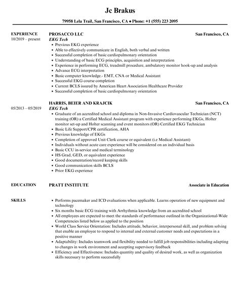 EKG Tech Resume Samples | Velvet Jobs