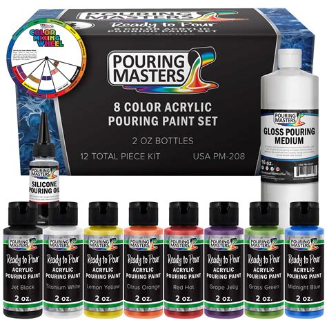 Pouring Masters 8 Color Ready to Pour Acrylic Pouring Paint Set - Premium Pre-Mixed High Flow 2 ...