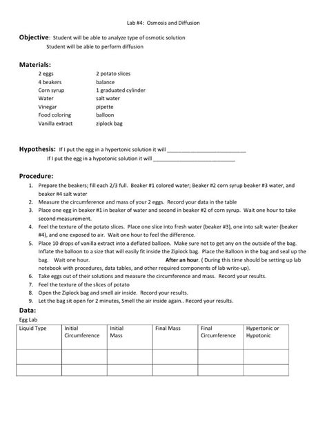 Osmosis and diffusion lab