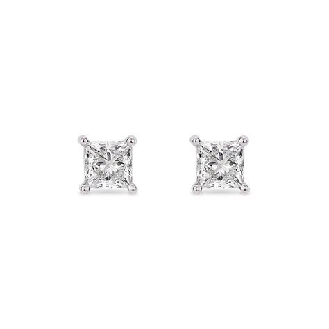 LIGHTBOX Lab-Grown Diamond Princess Solitaire Stud Earrings in 14k White Gold (1 ct. tw.) | Blue ...