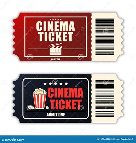 Cinema Ticket Set. Template of Two Realistic Movie Tickets Isolated on White Background. Vector ...