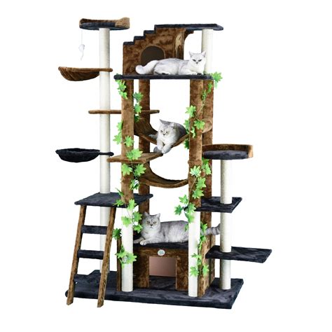 Go Pet Club Black/Brown Forest Cat Tree with Leaves, 77" H | Petco