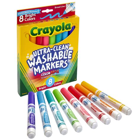 Crayola Ultra-Clean Washable Markers, Broad Line, Bright Colors, 8 Per ...