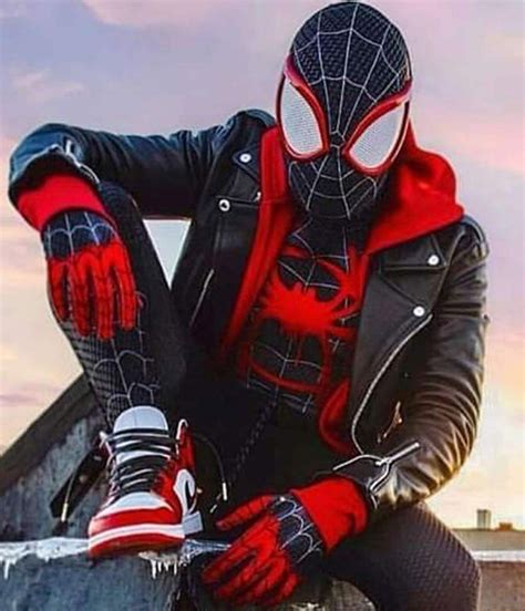 Biker Spider‑Man Miles Morales Leather Jacket with Hoodie - Jackets Masters