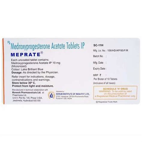 Medroxyprogesterone Acetate Tablets, Allopathic, Dose ...