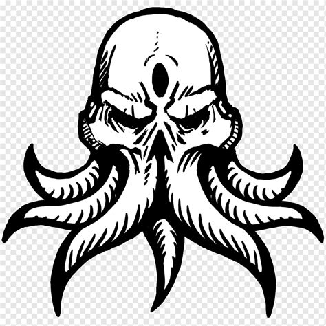 Black and white octopus illustration, The Call of Cthulhu T-shirt Decal Sticker Logo, cthulhu ...