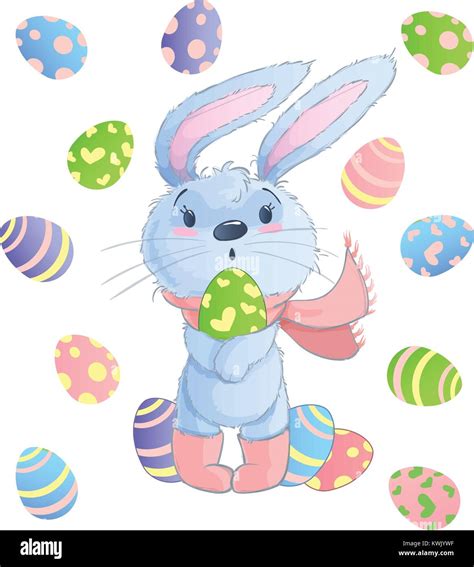 Happy Easter Bunny. Vector illustration clipart set for Easter greeting ...