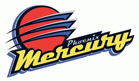 Phoenix Mercury Primary Logo (1997-2010) - Red plannet with 3 rings above yellow script ...