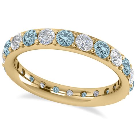 Diamond & Aquamarine Eternity Wedding Band 14k Yellow Gold 1.76ct - AD4069