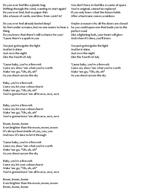 Firework Lyrics | PDF