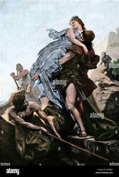 Helen of Troy abducted by Paris, starting the Trojan War. Hand-colored woodcut Stock Photo - Alamy