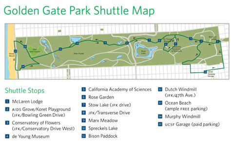 Golden Gate Park Shuttle Map - Golden Gate Park San Francisco CA • mappery