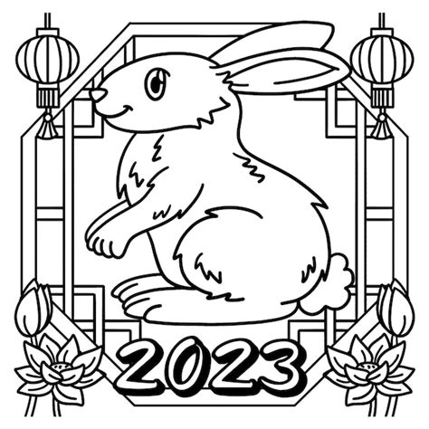 Premium Vector | 2023 Year Of The Rabbit Coloring Page for Kids