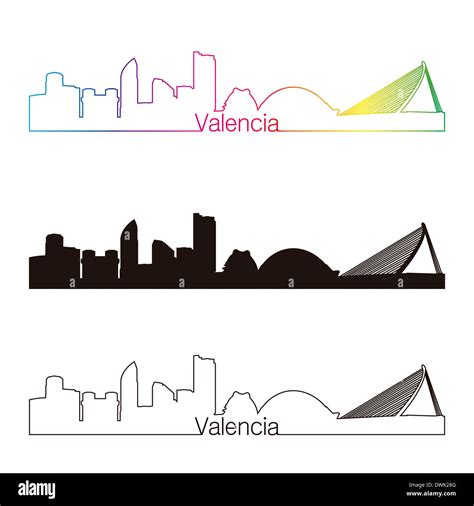 Valencia skyline linear style with rainbow Stock Photo - Alamy