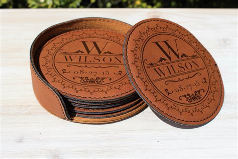 Personalized coaster set monogram coasters Leather Coaster