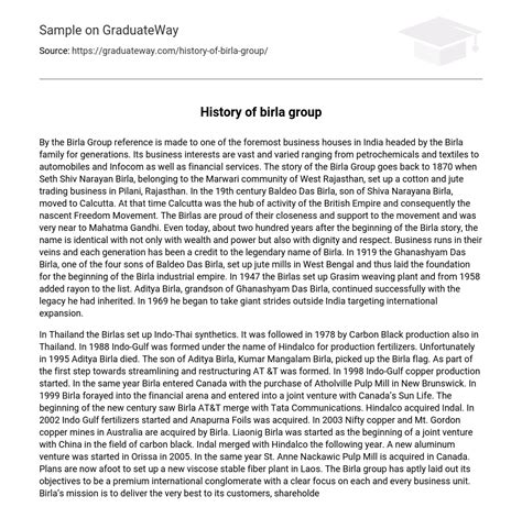 History of birla group - 1055 Words | Free Essay Example on GraduateWay