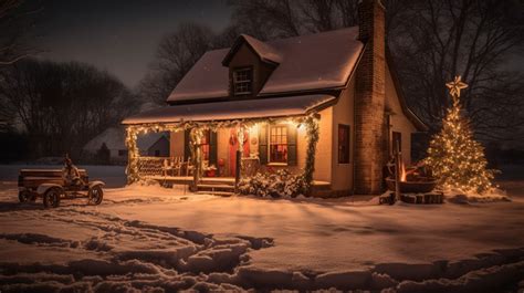 Snowy House Small In A Area Is Lit Up For Christmas Backgrounds | JPG ...