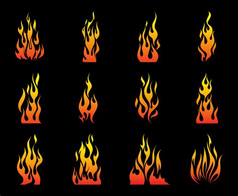 Burning Fire Flames Vector Set Vector Art & Graphics | freevector.com