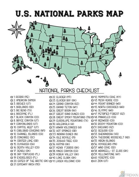 U.S. National Parks Map with All 63 Parks (Printable) | National park ...