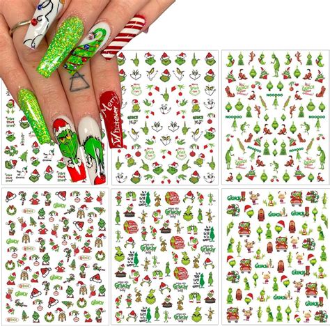 Amazon.com: Christmas Nail Art Stickers Decals 3D Self Adhesive Nail ...