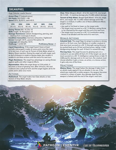 Shilmaiphiel – A 5E celestial designed to actually fight the characters! : r/UnearthedArcana