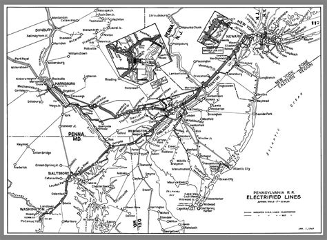 Pennsylvania Railroad Electrified Territory Map 1947