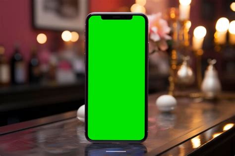 Premium Photo | Smartphone with green screen on table in living room Mockup